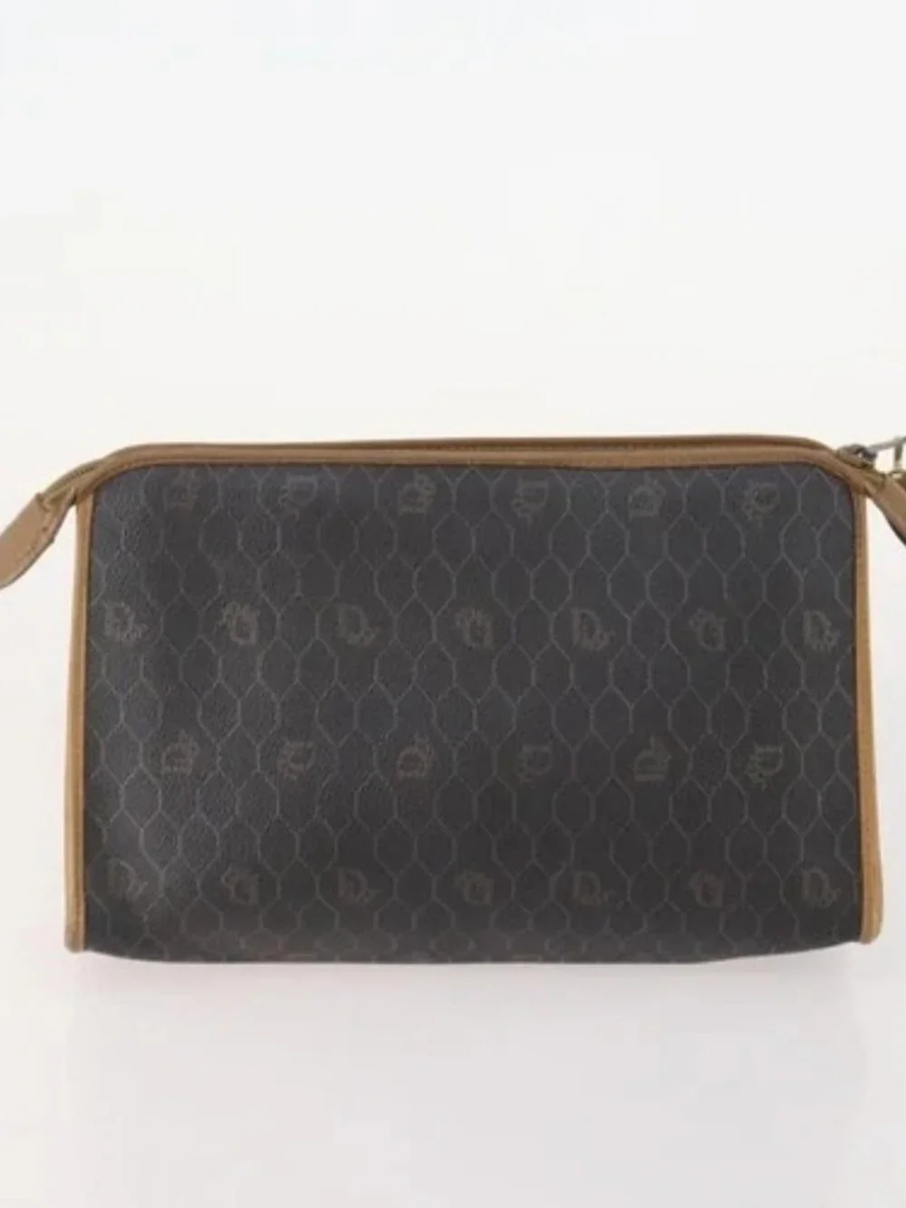 Christian Dior Honeycomb Canvas Clutch Bag PVC 3 Set White Black Auth fm5350